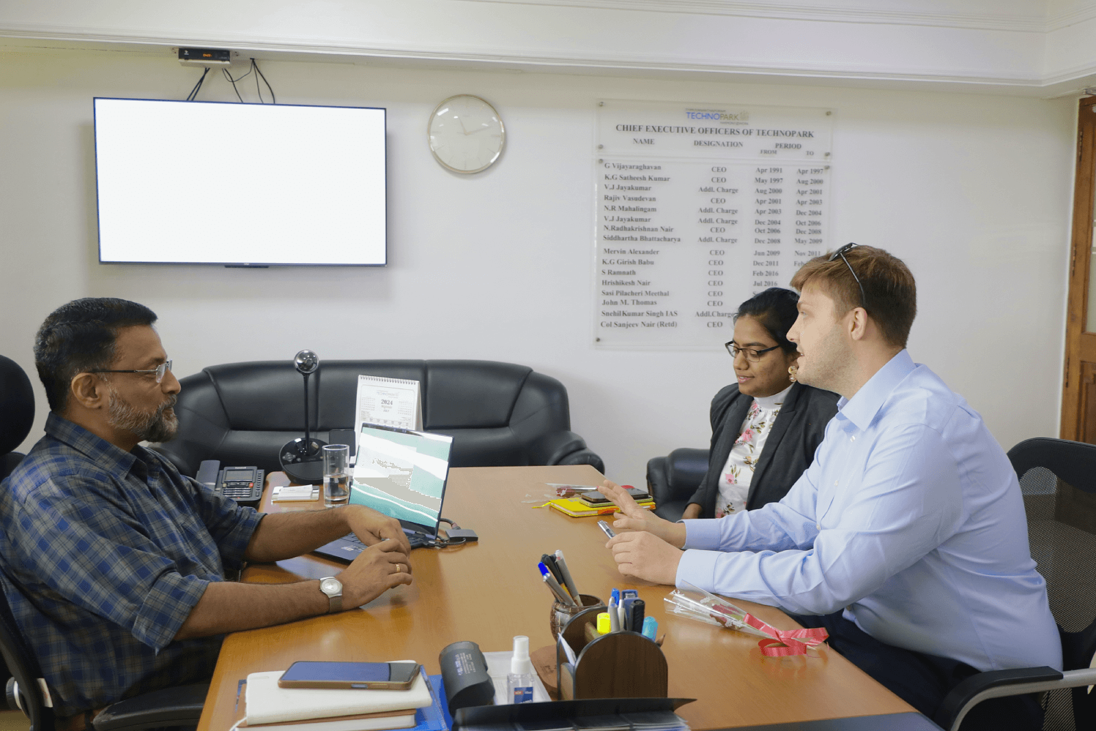 Delegates from the British High Commission in India in conversation with CEO Technopark, Col Sanjeev Nair (Retd.).