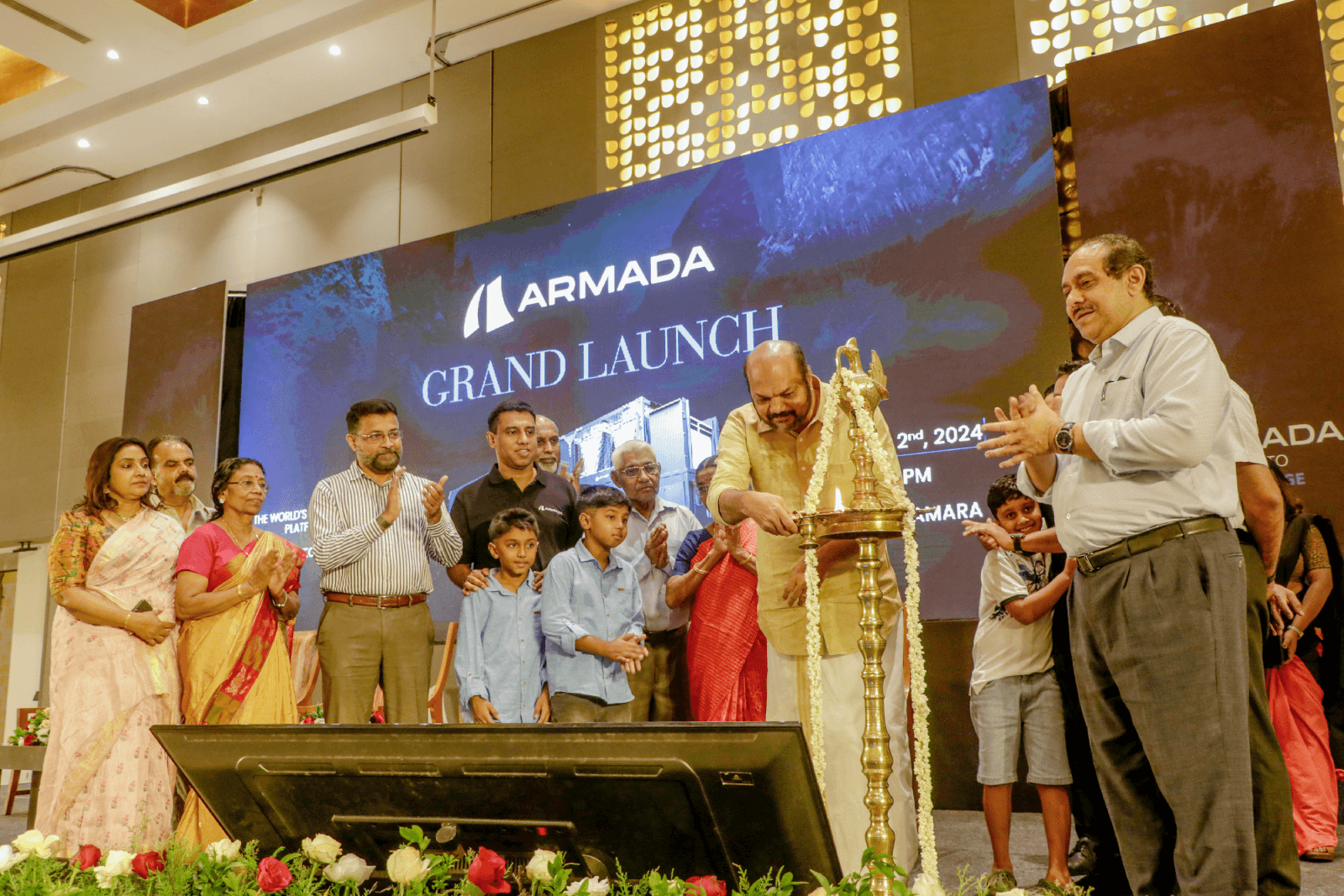 Shri. P. Rajeev lighting the auspicious lamp to inaugurate the Armada India office.