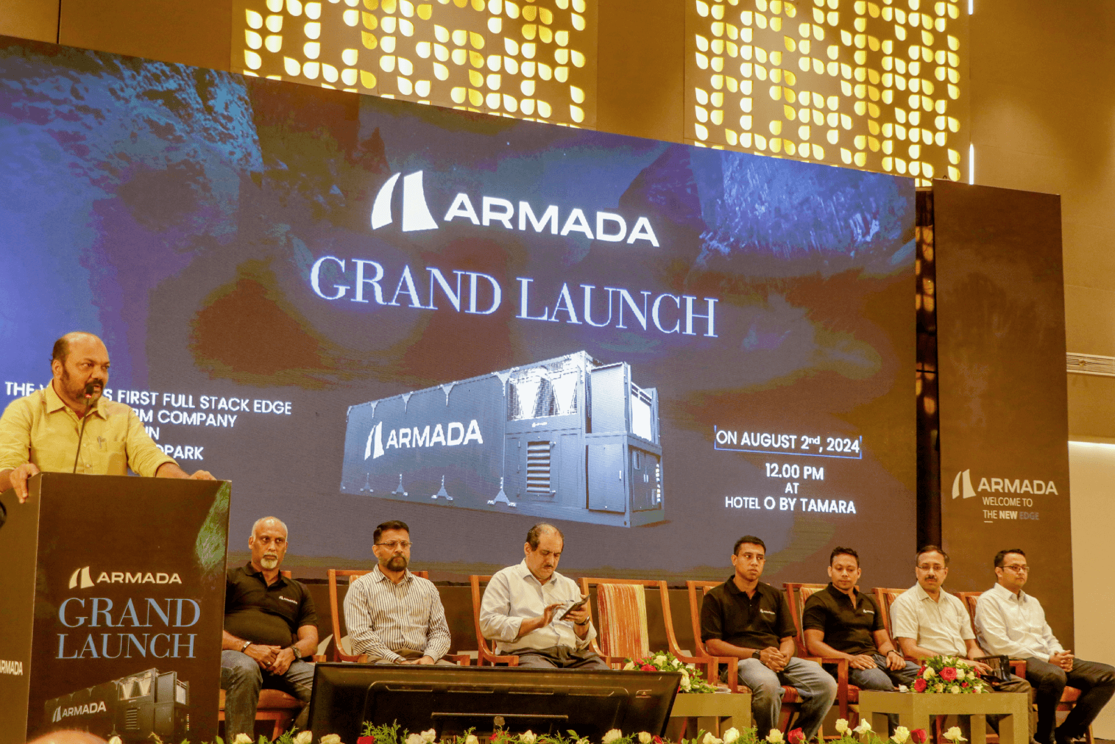 Shri. P. Rajeev, Hon'ble Minister for Law, Industries & Coir, Govt. of Kerala, speaking at the Armada India office launch.