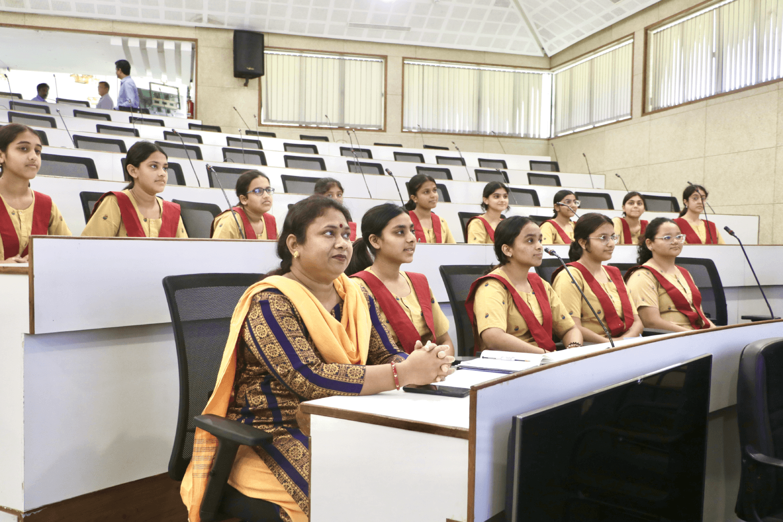 Students and staff of Mayo College for Girls, Ajmer, Rajasthan, listening intently to Col Sanjeev Nair (Retd).