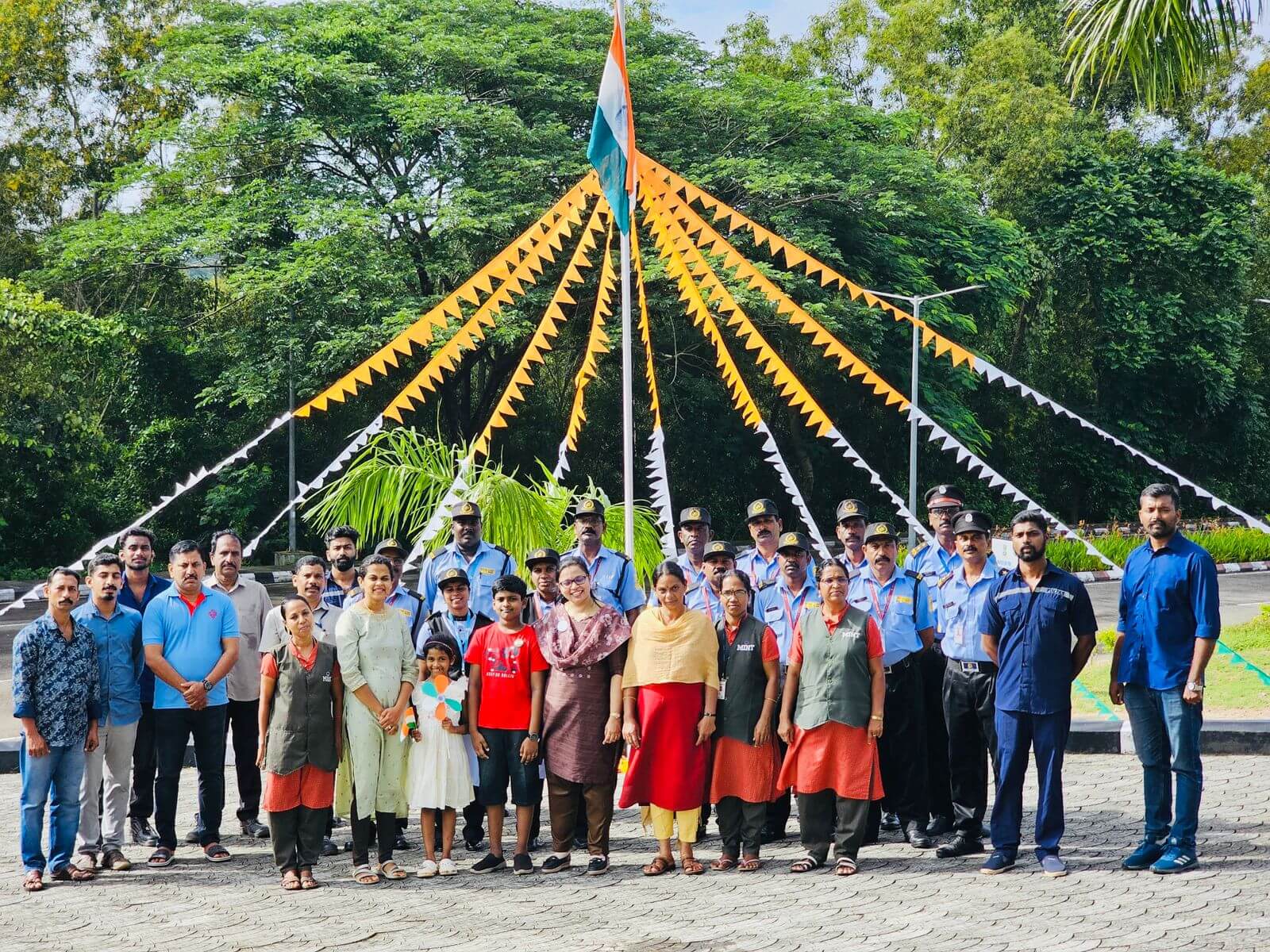 Ms. Jayanthi R, Assistant Officer (Finance & Admin), and staff at the Phase V campus Independence Day celebrations.