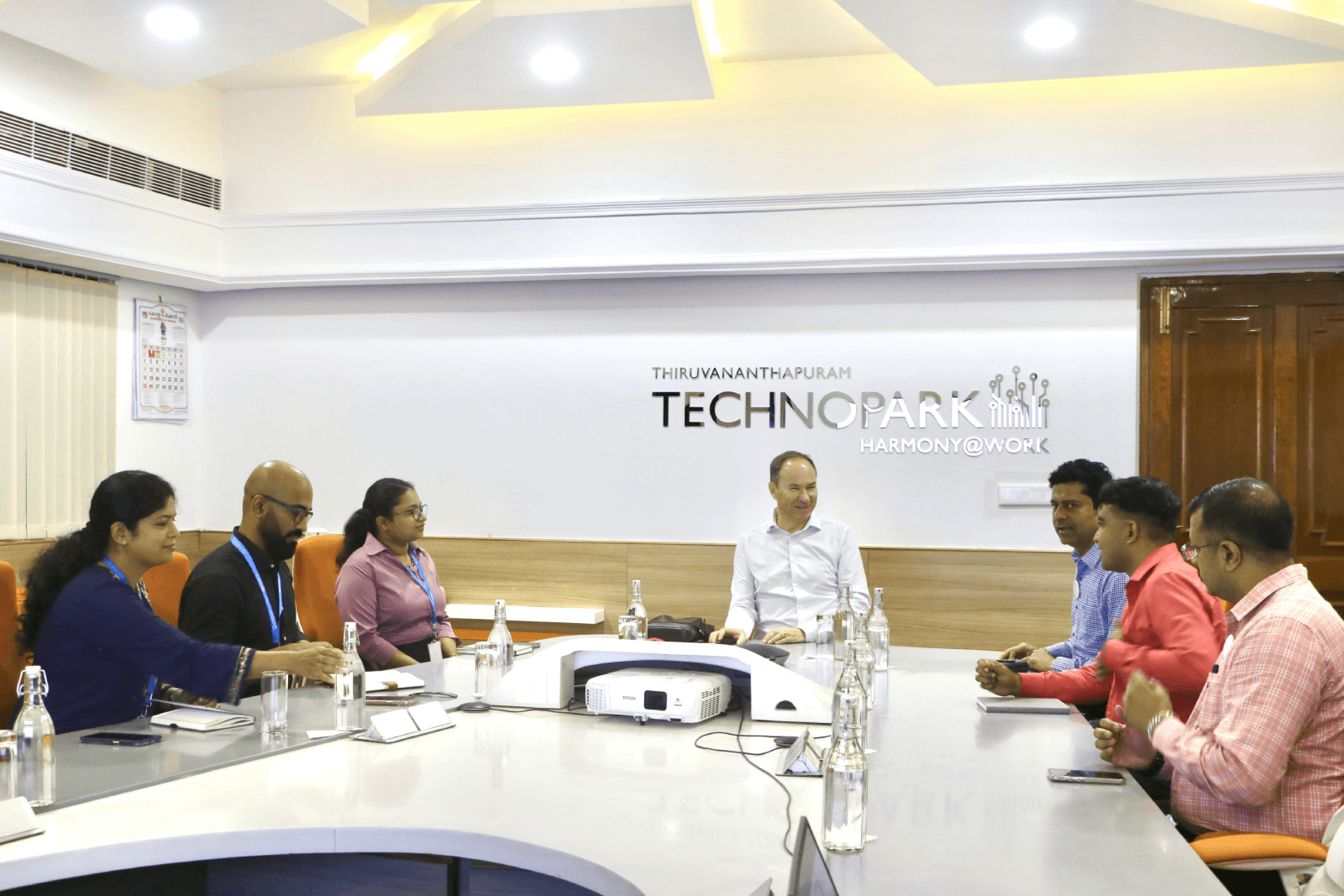 Mr. Hans-Joerg Hoertnagl interacting with officials of Technopark and representatives of G-Tech, KSUM, and ICT Academy.