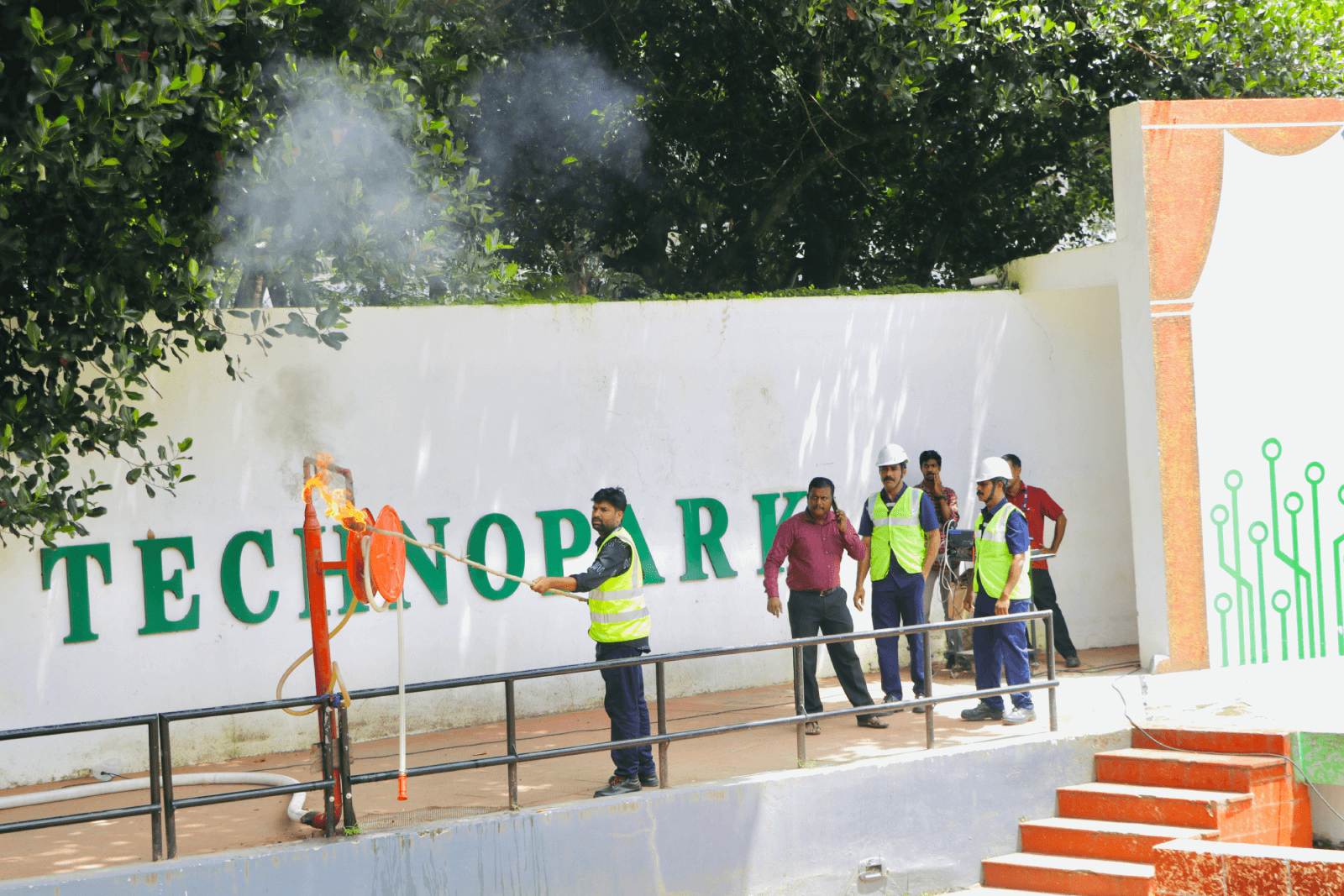 A demo of fire safety by the Technopark Fire & Safety team.