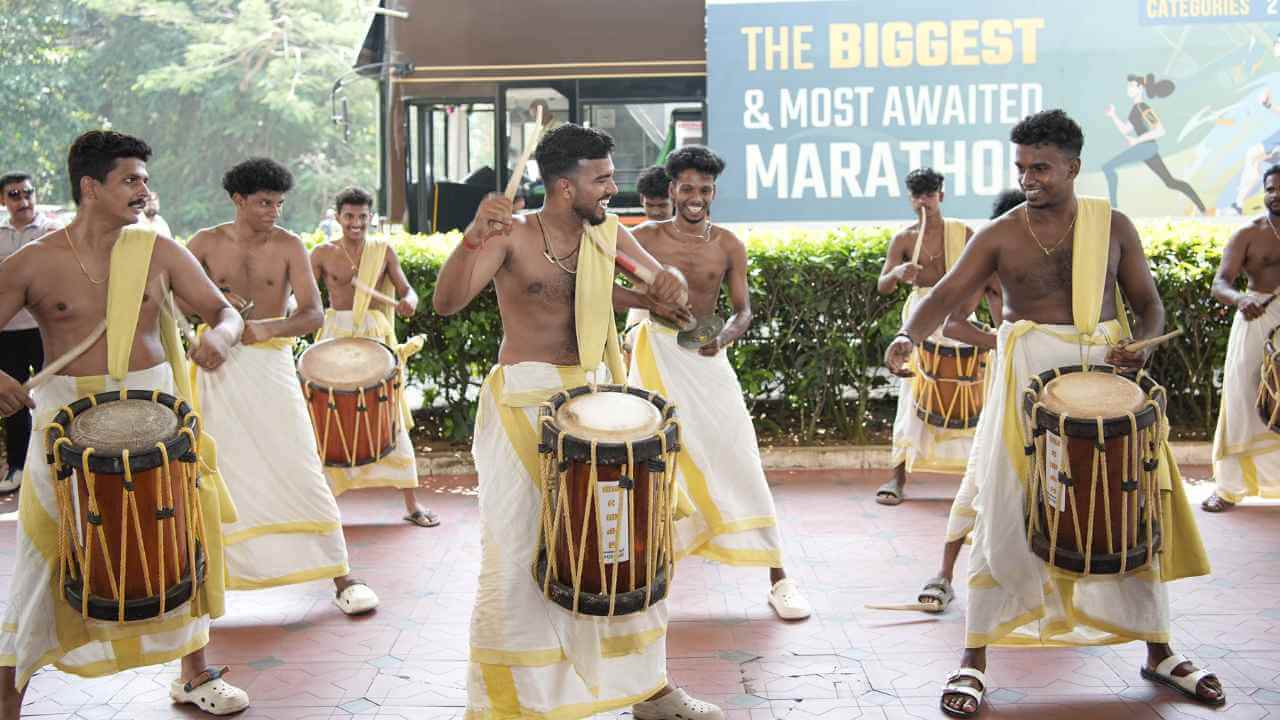 Drumbeats ignite the spirit, fueling energy and enthusiasm for the marathon!