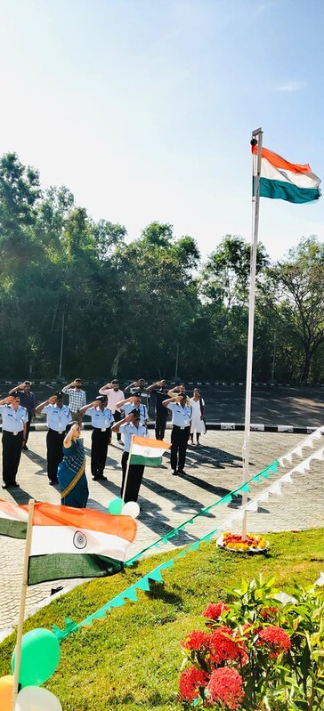 Ms. Jayanthi R, Asst. Officer (Finance & Admin), Technopark Kollam, unfurled the tricolor at Phase V.